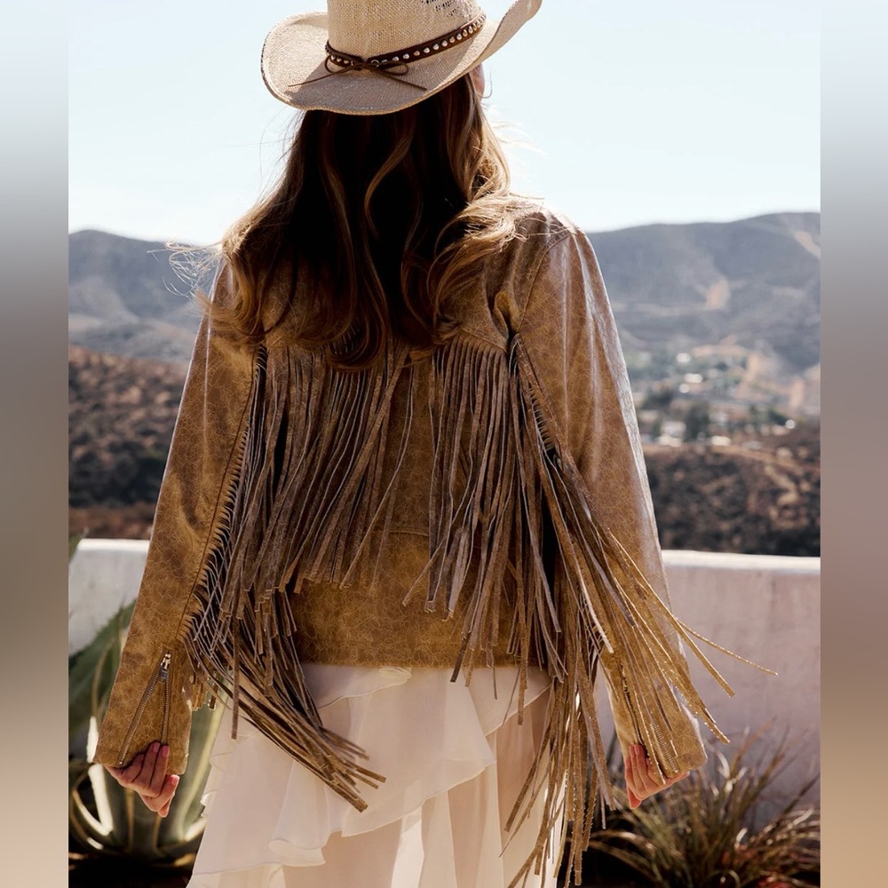 NWT 12th Tribe Phoenix Taupe Vegan Leather Moto Fringe
Jacket